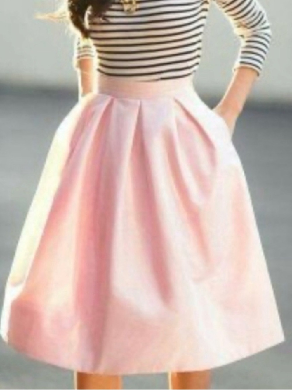 White House Black Market Light Pink Pleated A-Line Skirt